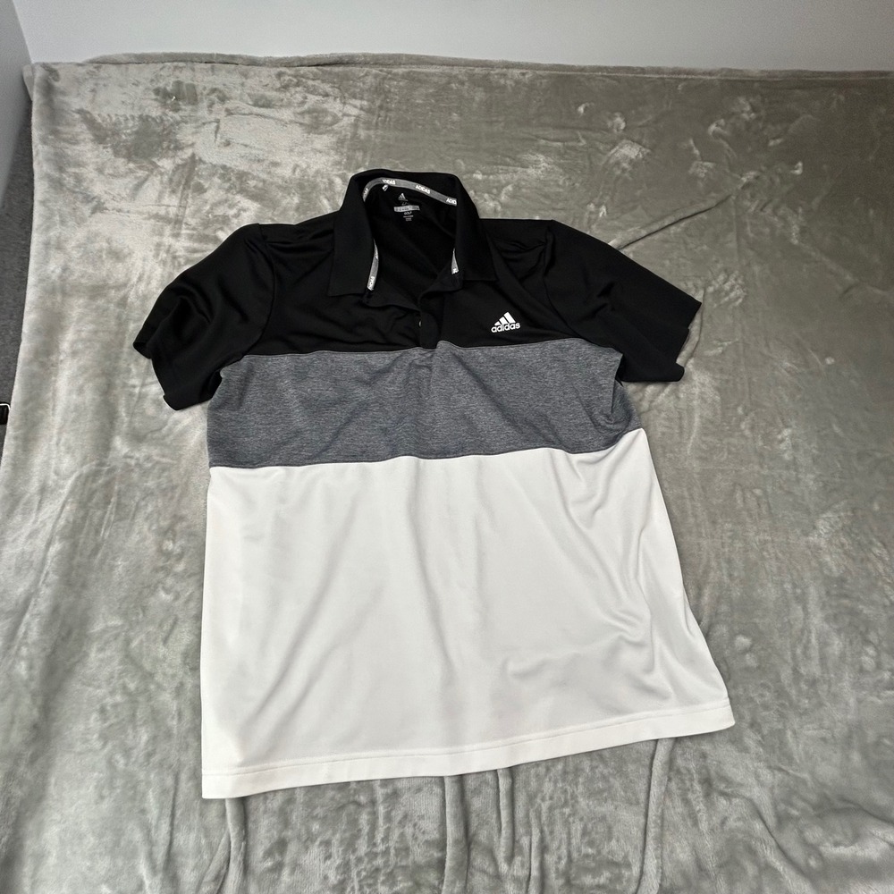 Adidas Golf Polo Shirt Men's 2XL Black Gray White Colorblock Performance